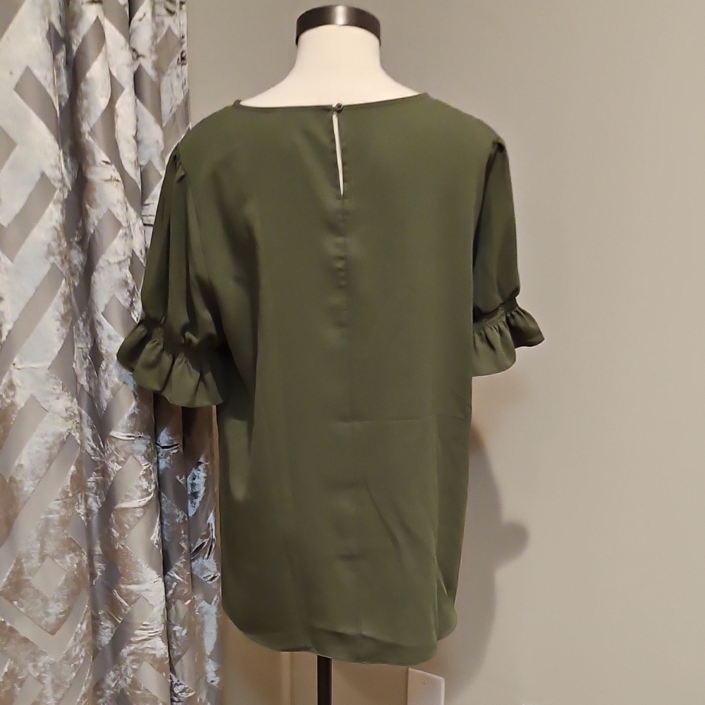 Alex Marie Dark Green Blouse with Ruffled Sleeves - Picture 3 of 4